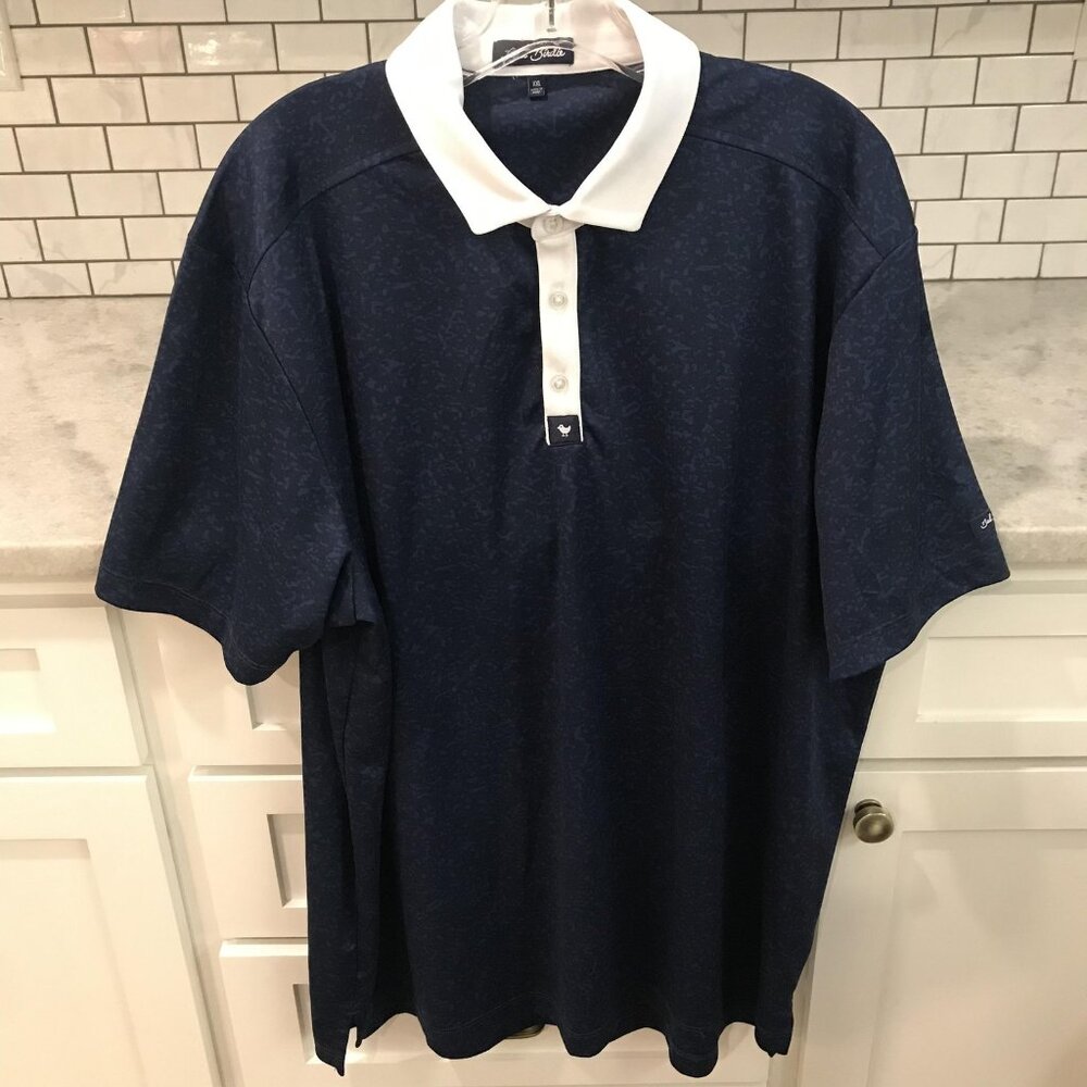 Bad Birdie Polo Shirt Mens 2XL Navy White Collar Golf Performance Wicking Dry
